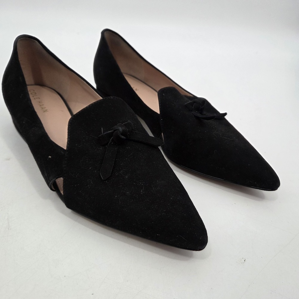 Cole Haan Grand Viola Skimmer Black Suede Flats Bow Accent Women's Size 9 B